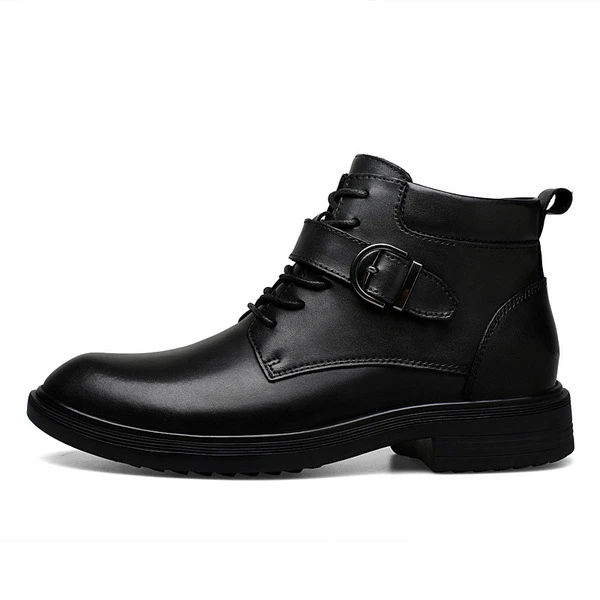Men’s Premium Black Leather Ankle Boots with Buckle