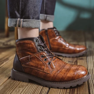 Men’s Premium Crocodile Pattern Leather Ankle Boots