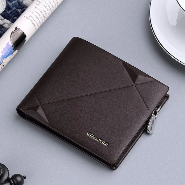 Imported WilliamPOLO Genuine Leather Geometric Bifold Men's Wallet