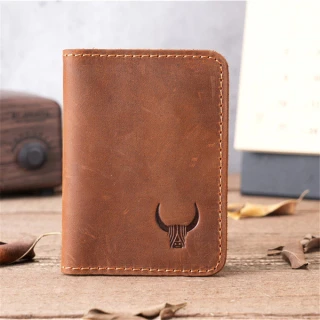 imported Vintage Crazy Horse Genuine Leather Minimalist Bifold Card Wallet