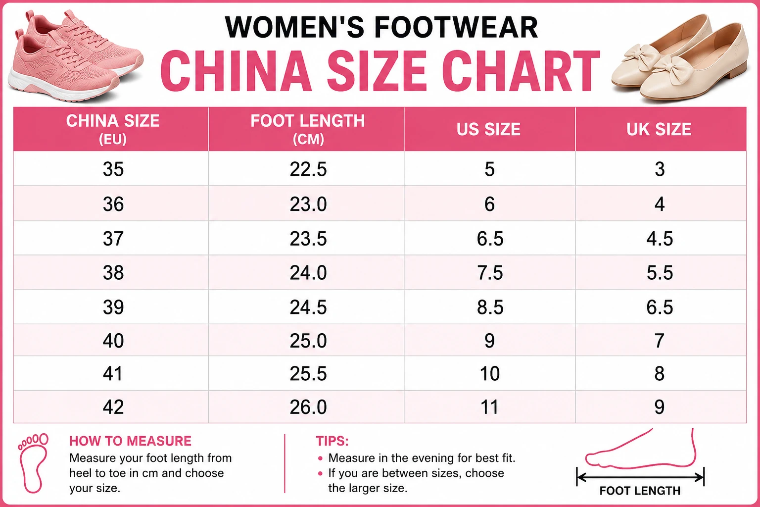 Size chart for Women's Premium Comfort Platform Wedge Sandals