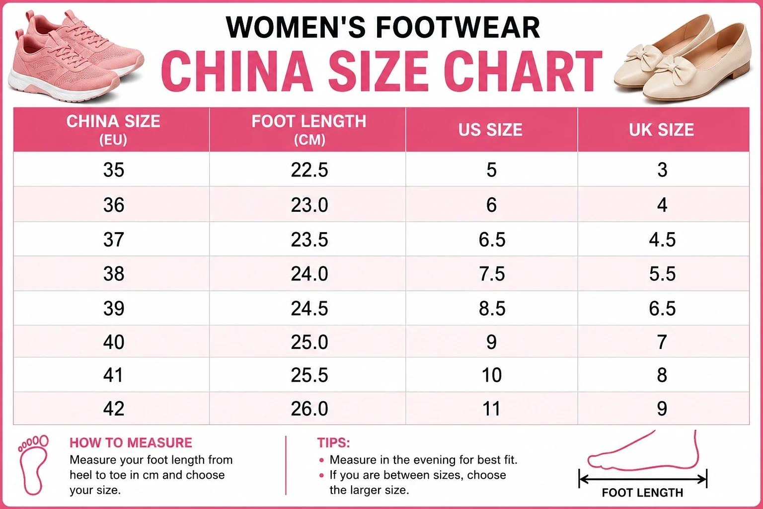 Size chart for Women's Luxury Glitter Pointed Toe Stiletto High Heels