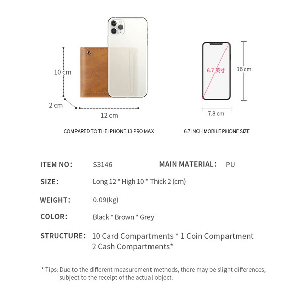 Size chart for TADMIEMIC Men’s Vintage Slim Bifold Wallet