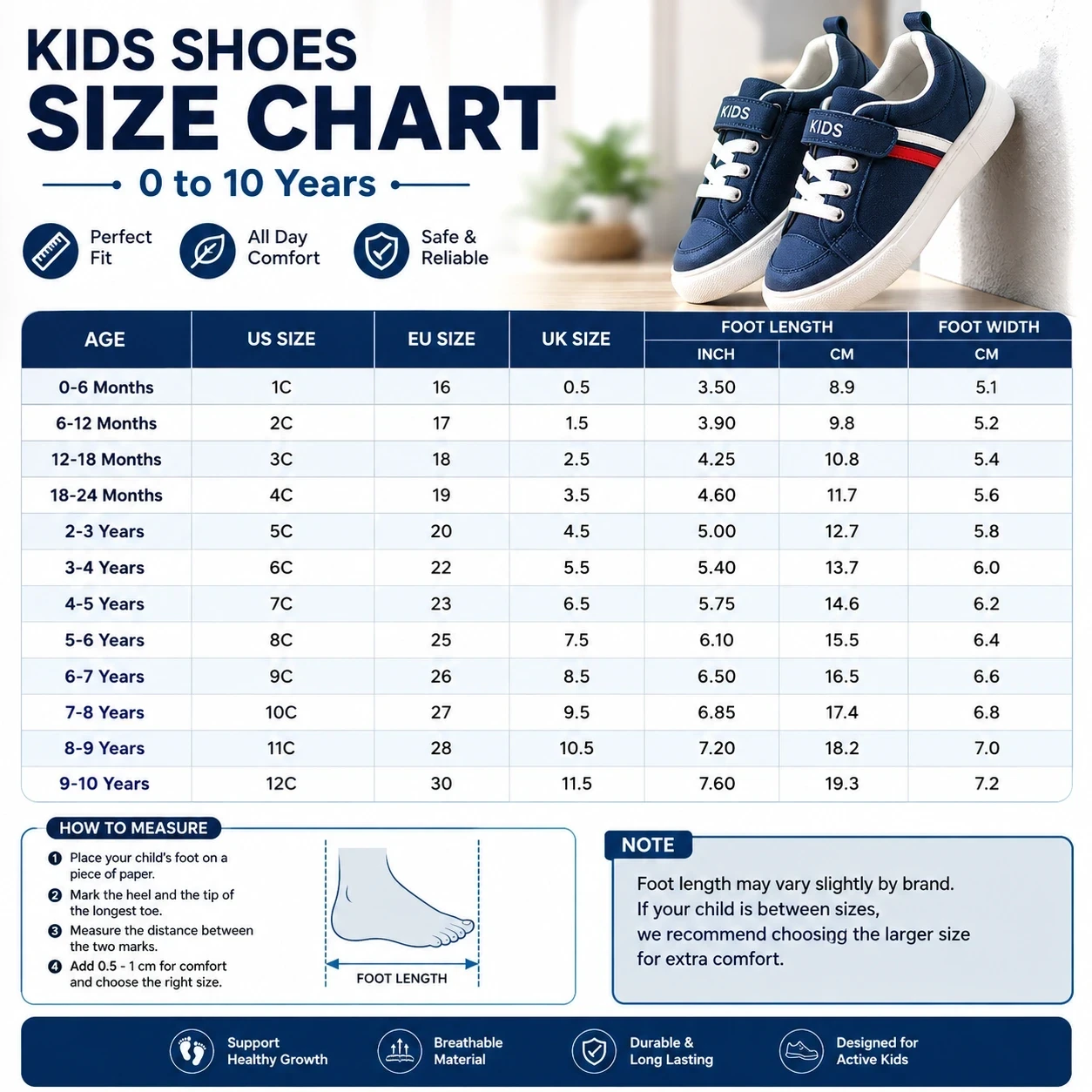 Size chart for Professional Football Soccer Cleats